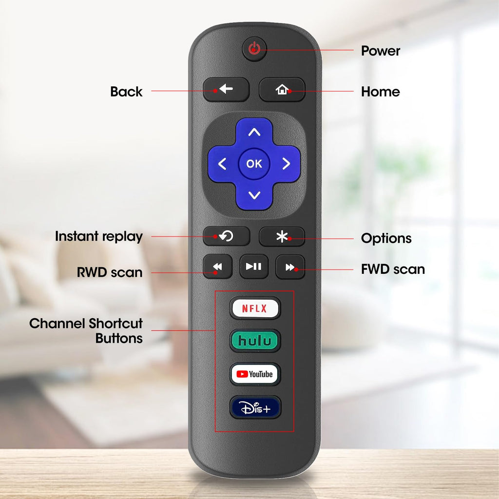Replacement Remote Control Only For Roku Tv, Compatible For Tcl Roku/Hisense Rok