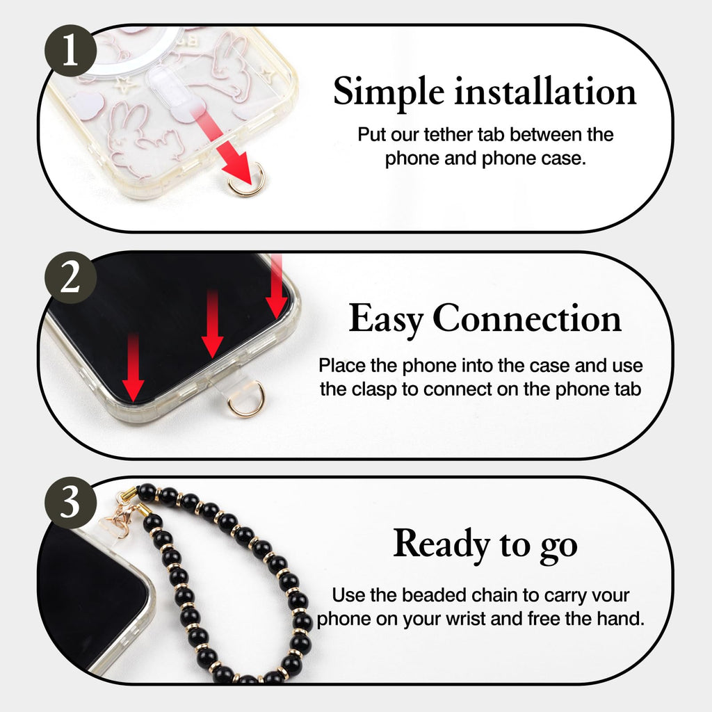 Marble Beaded Phone Wristlet Strap With Tether Tab – Hands-Free Bracelet Lanyard