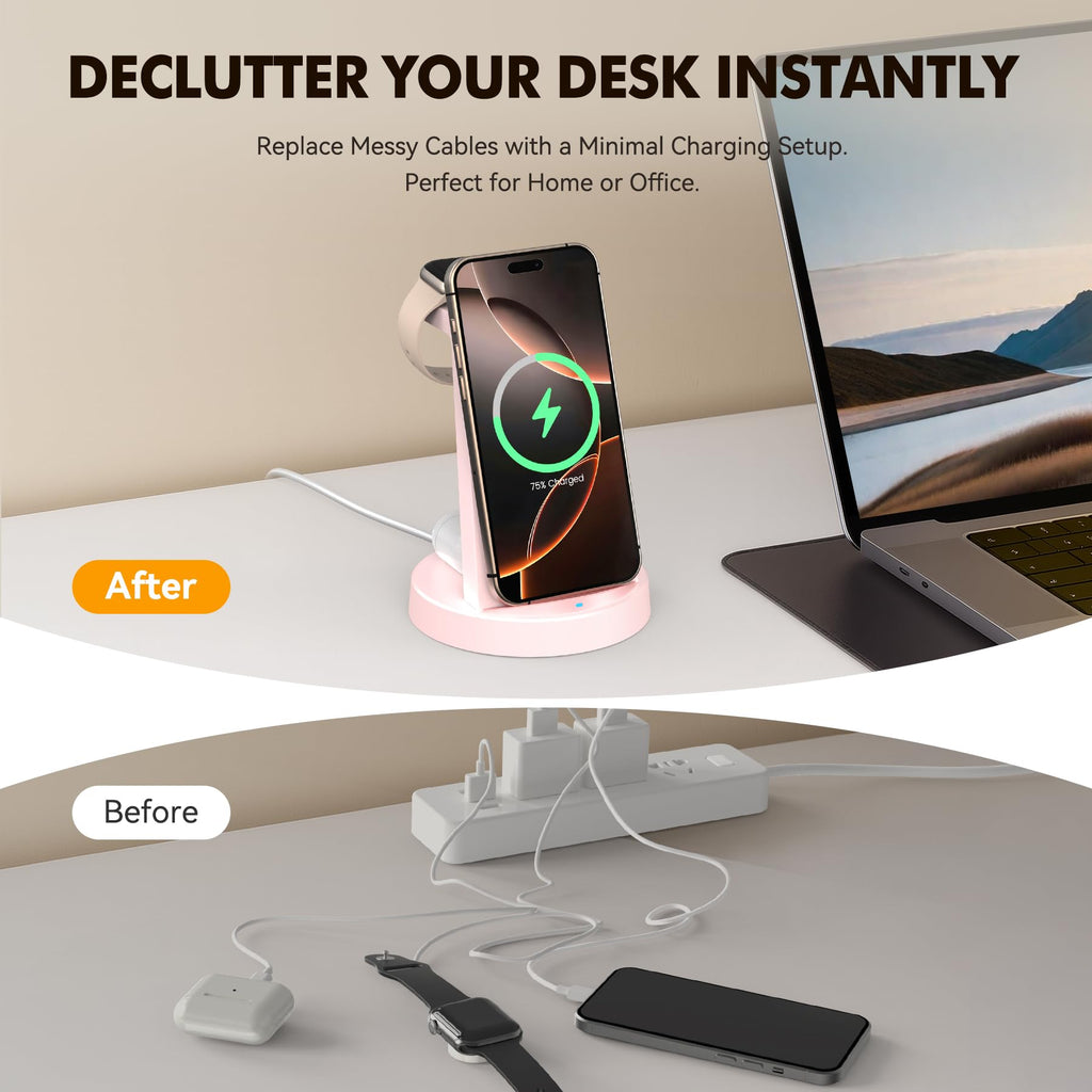 For Iphone Charger Stand: 3 In 1 Wireless Charger For Apple Iphone 17 16E 16 15
