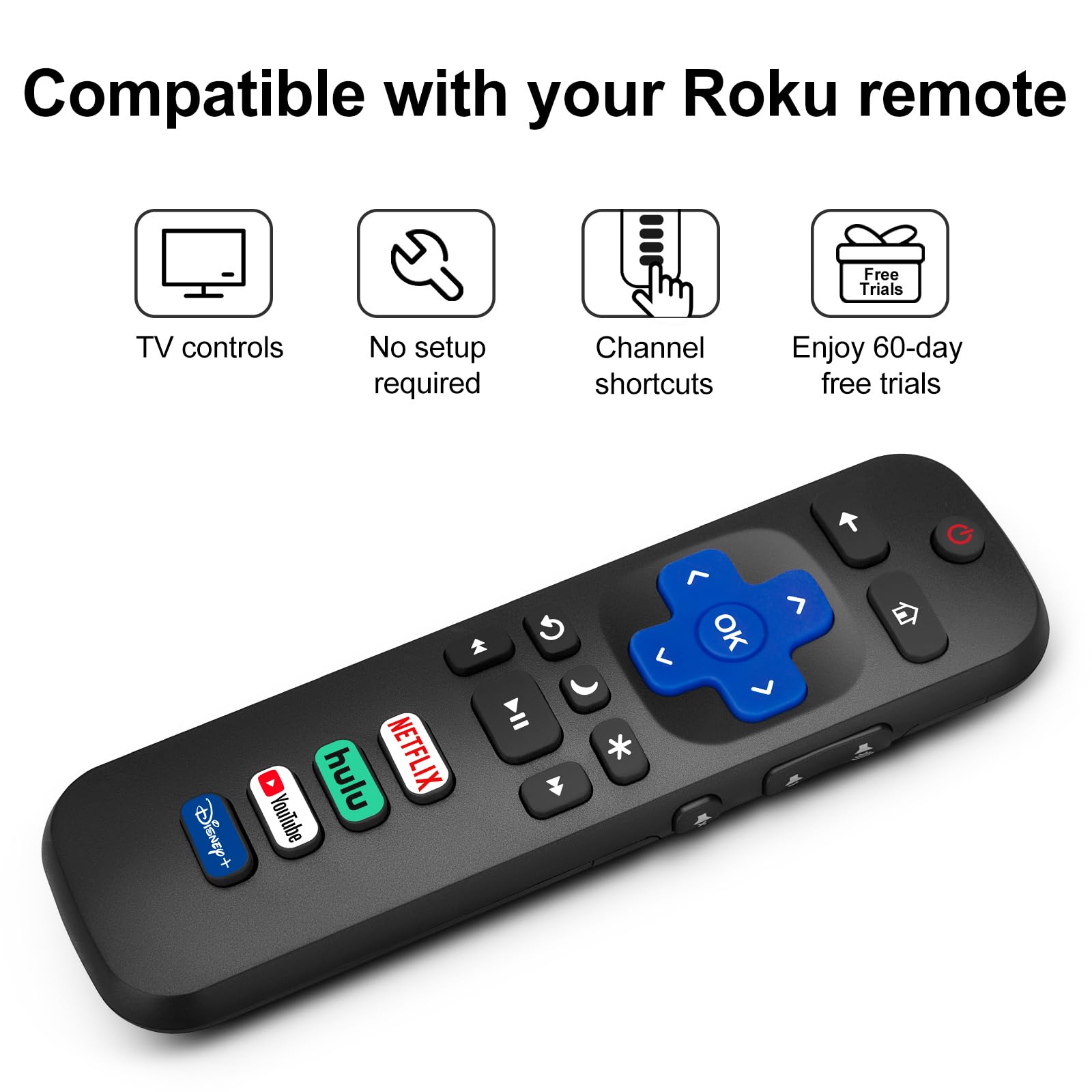 2) Replacement Remote Control Only For Roku Tv, Compatible For Tcl Roku/Hisense