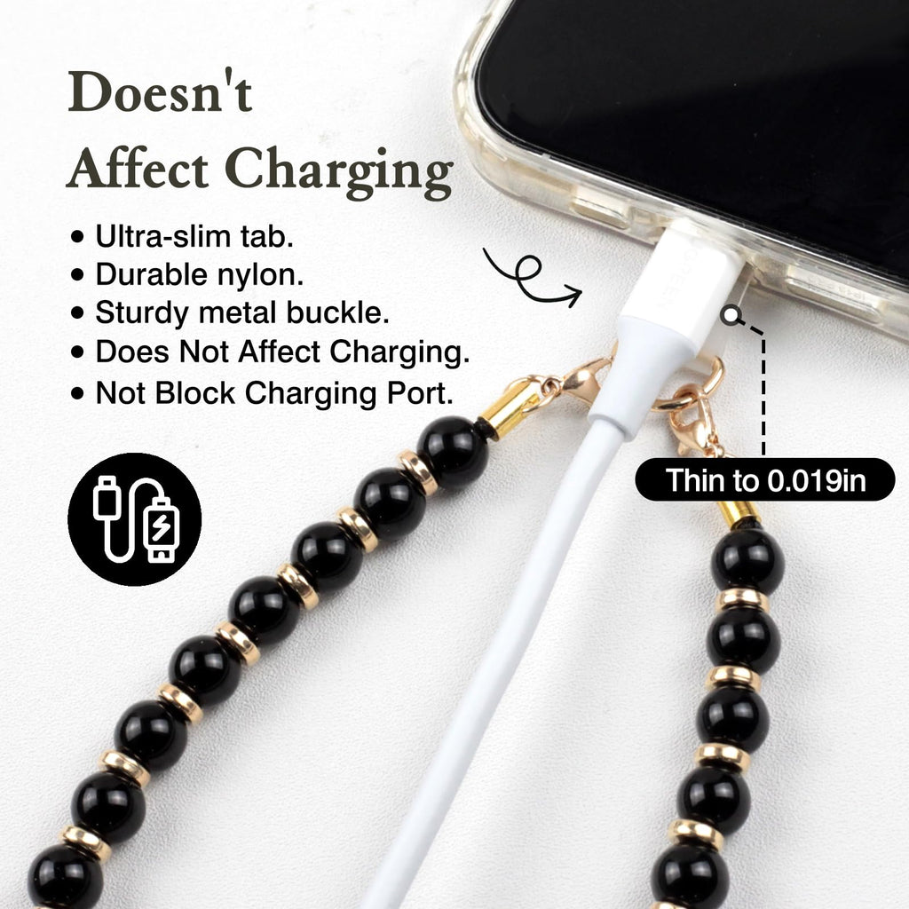 Marble Beaded Phone Wristlet Strap With Tether Tab – Hands-Free Bracelet Lanyard