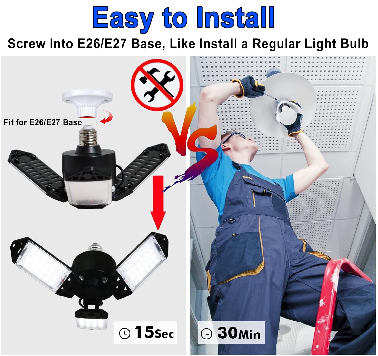 Light, 80W 8000 Lumen Ceiling Lights With 3 Adjustable Panels, 6500K Daylight Li