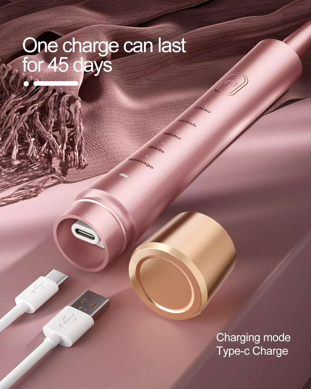 Electric Toothbrush For Adults, Usb Rechargeable Sonic Toothbrush With 8 Brush H