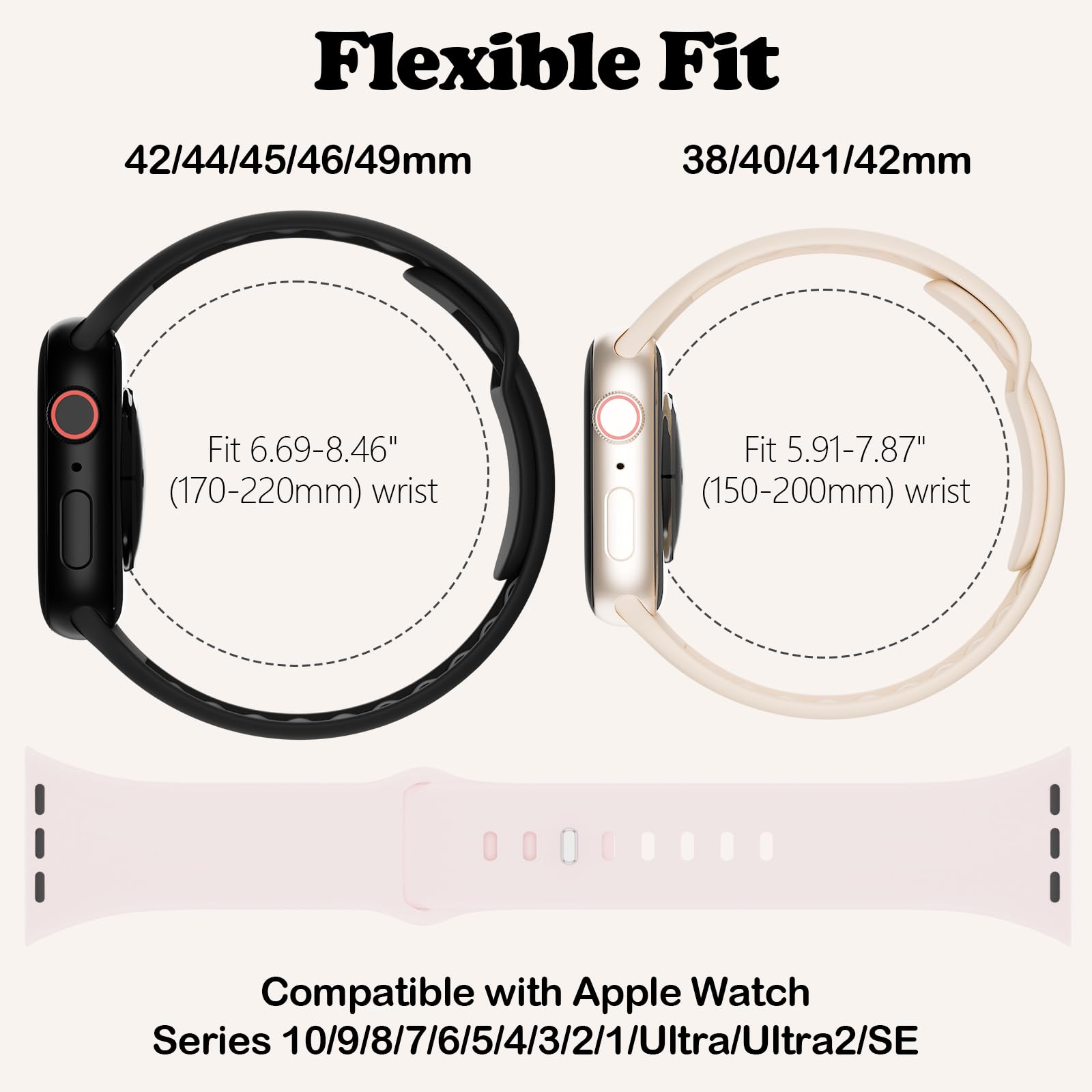 Apple Watch Bands 38Mm 40Mm 41Mm 42Mm 44Mm 45Mm 46Mm 49Mm Women Men, Soft Silico