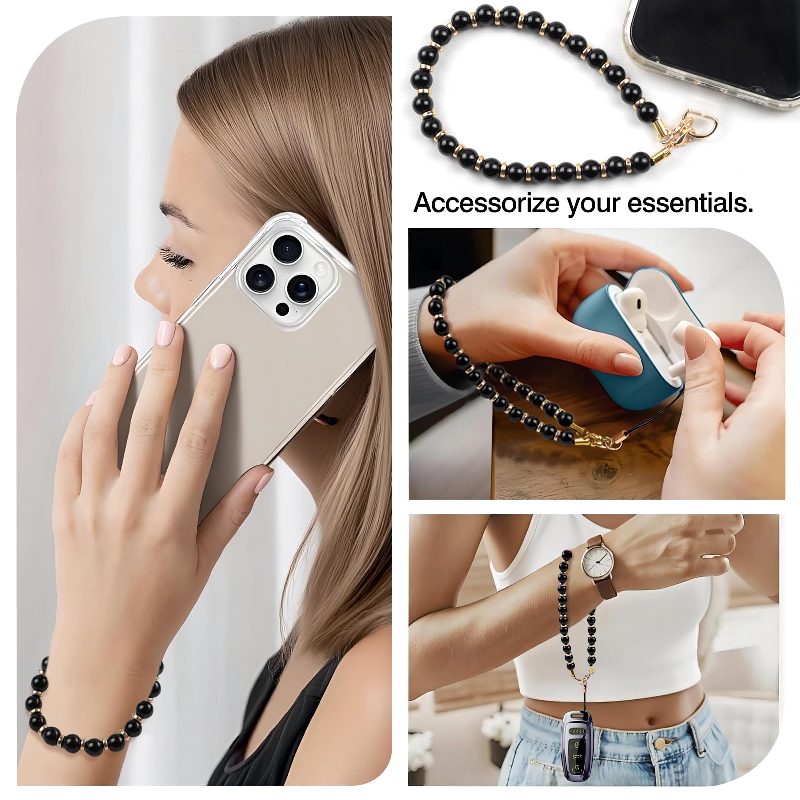 Marble Beaded Phone Wristlet Strap With Tether Tab – Hands-Free Bracelet Lanyard