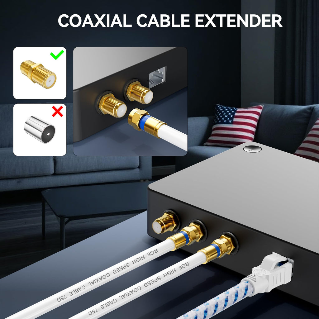 Cable 3Ft/6Ft/10Ft/15Ft/25Ft/50Ft/60Ft/75Ft/100Ft, Rg6 Coax Cable Extender With