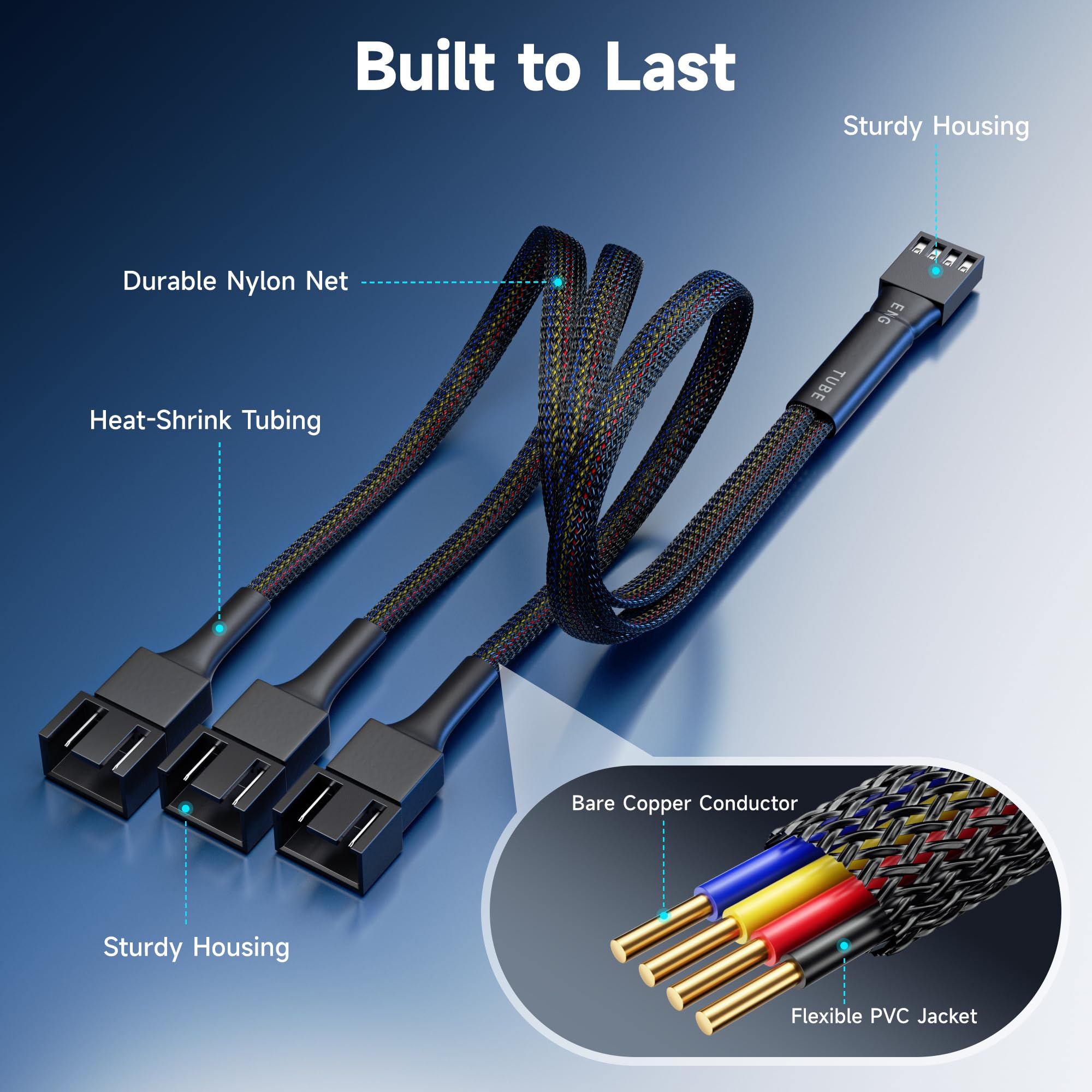 2-Pack 3 Way 4 Pin Pwm Fan Splitter Cable - 12 Inches / 30Cm, 1X Pwm-Controlled
