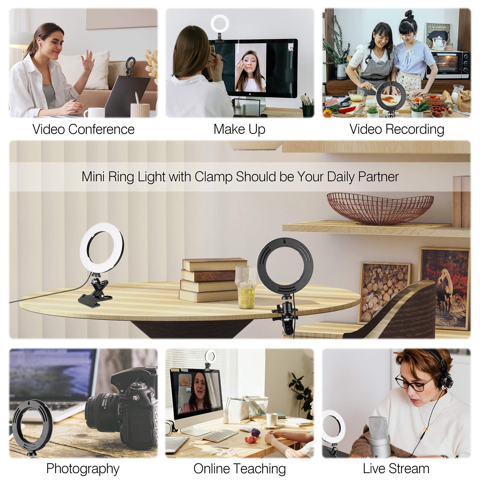 Conference Lighting, Ring Light Clip On Computer Monitor Laptop Phone With 5 Col