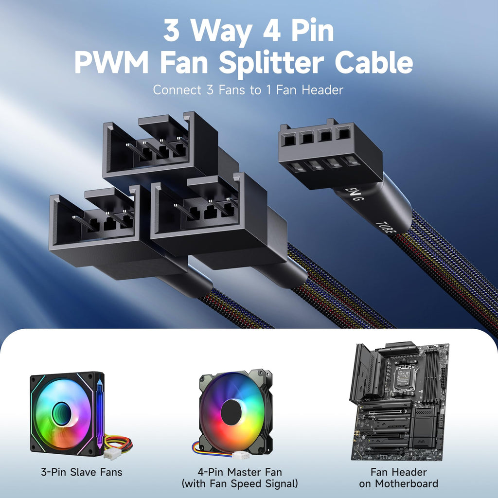 2-Pack 3 Way 4 Pin Pwm Fan Splitter Cable - 12 Inches / 30Cm, 1X Pwm-Controlled