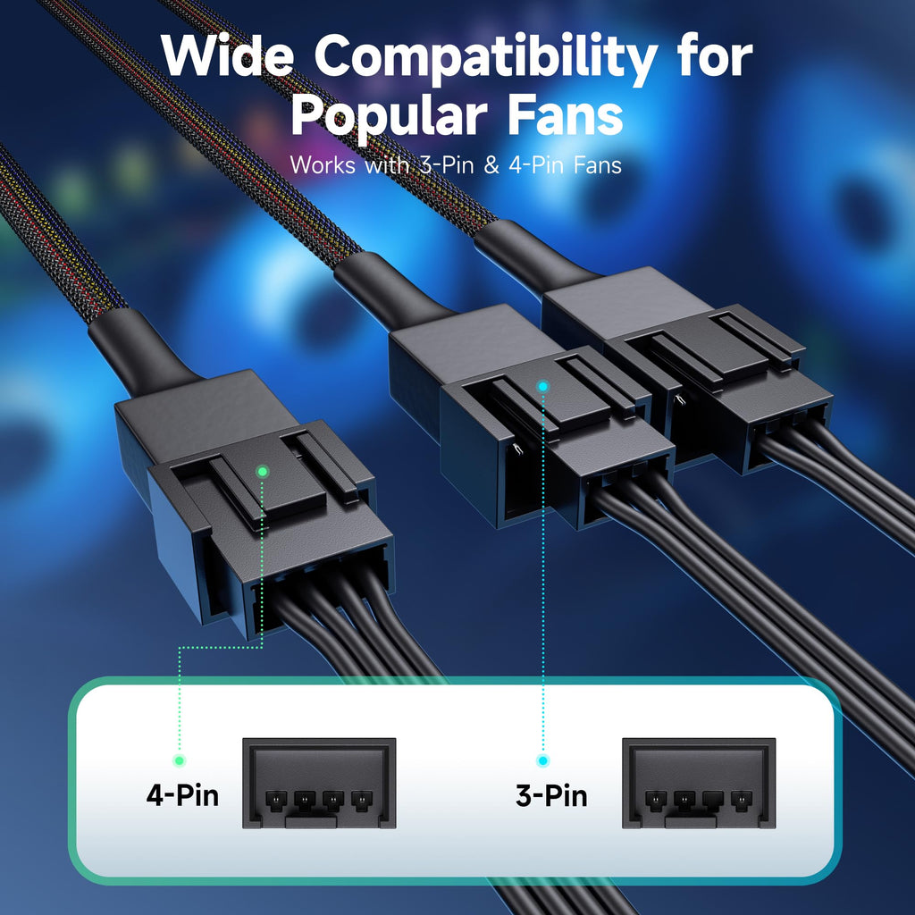 2-Pack 3 Way 4 Pin Pwm Fan Splitter Cable - 12 Inches / 30Cm, 1X Pwm-Controlled