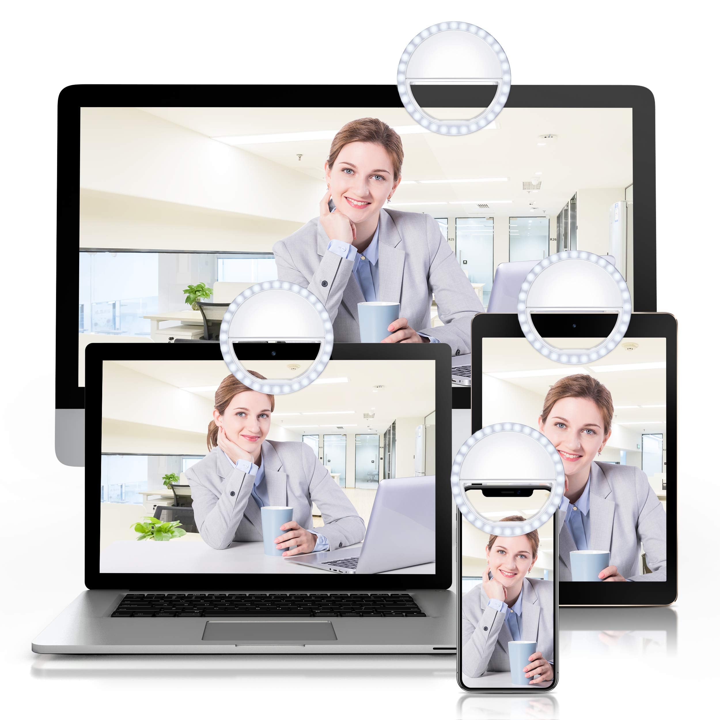 Ring Light, [Rechargeable] With 36 Led Lights, 3-Level Adjustable Brightness Cli