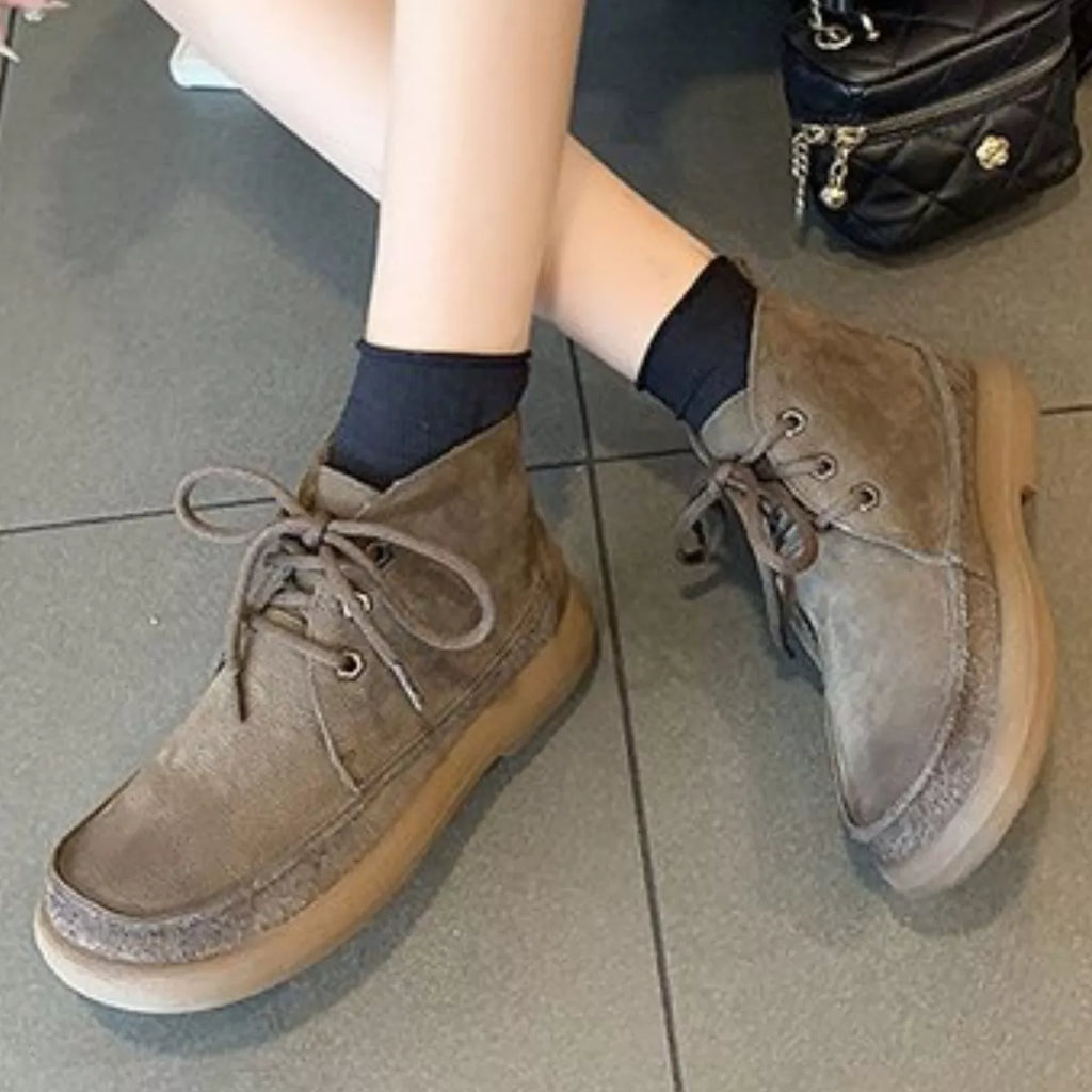 Round Toe Lace-Up Ankle Boots