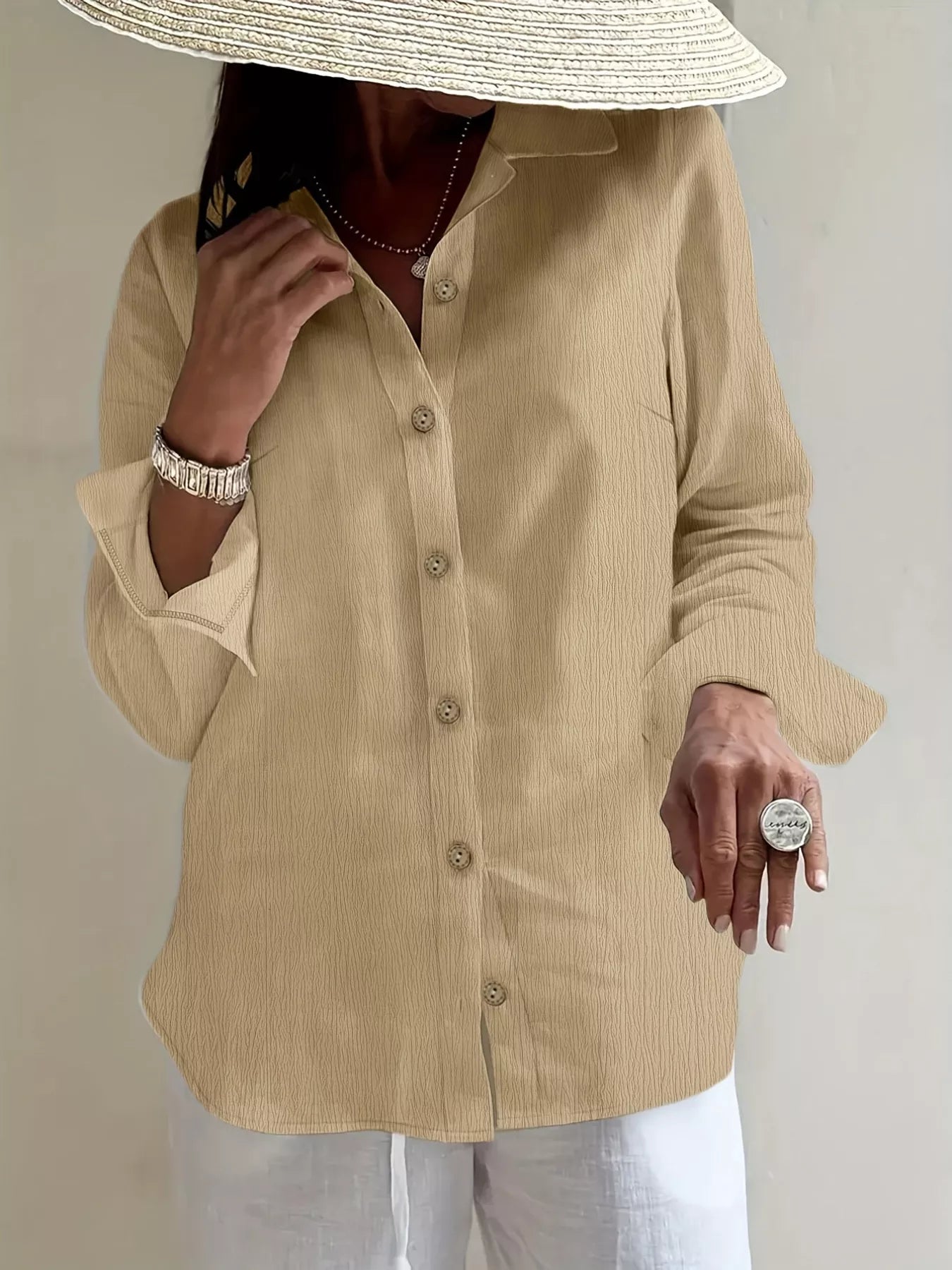Plus Size Casual Long Sleeve Button-Down Shirt