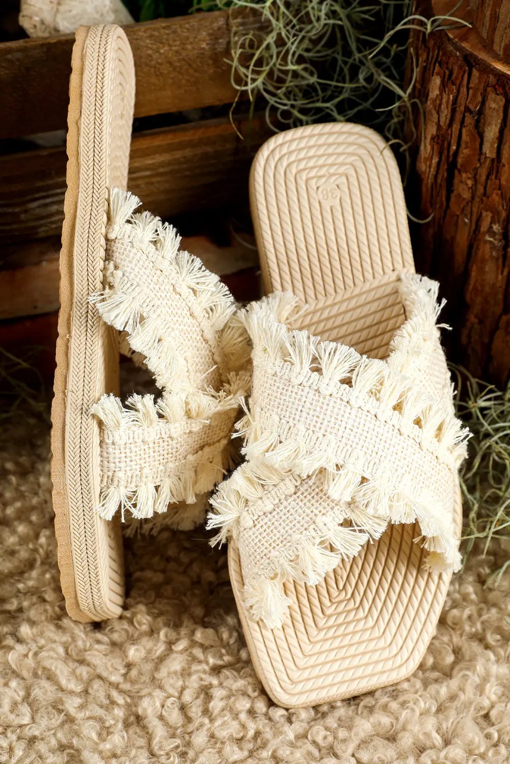 Women's Slippers - Woven Tassel Detail - Bohemian Flats