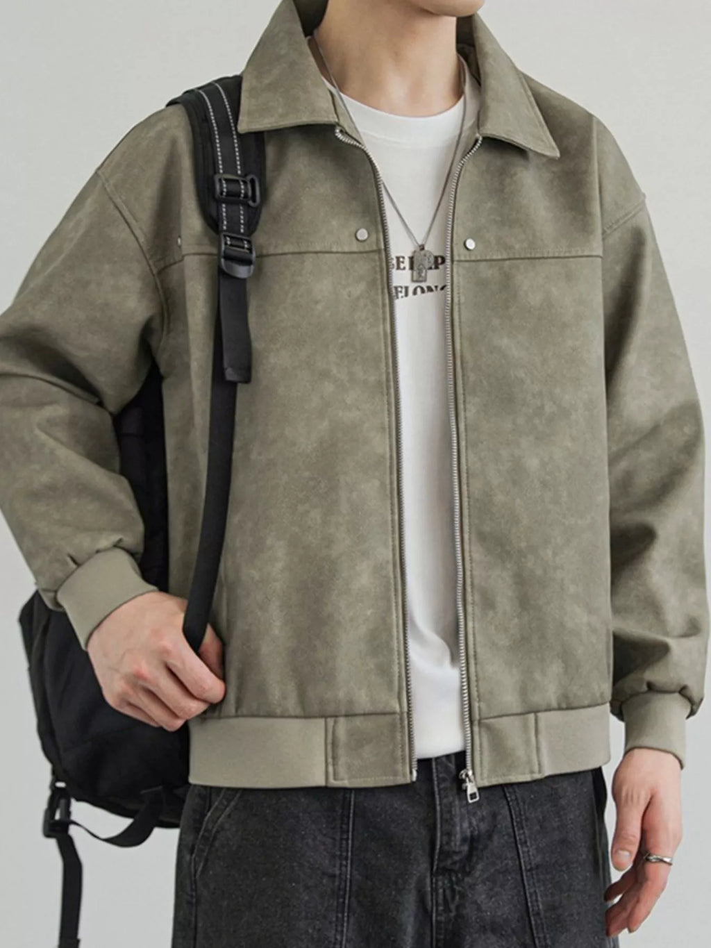 Men's Plus Size Zip Up Faux Leather Shacket