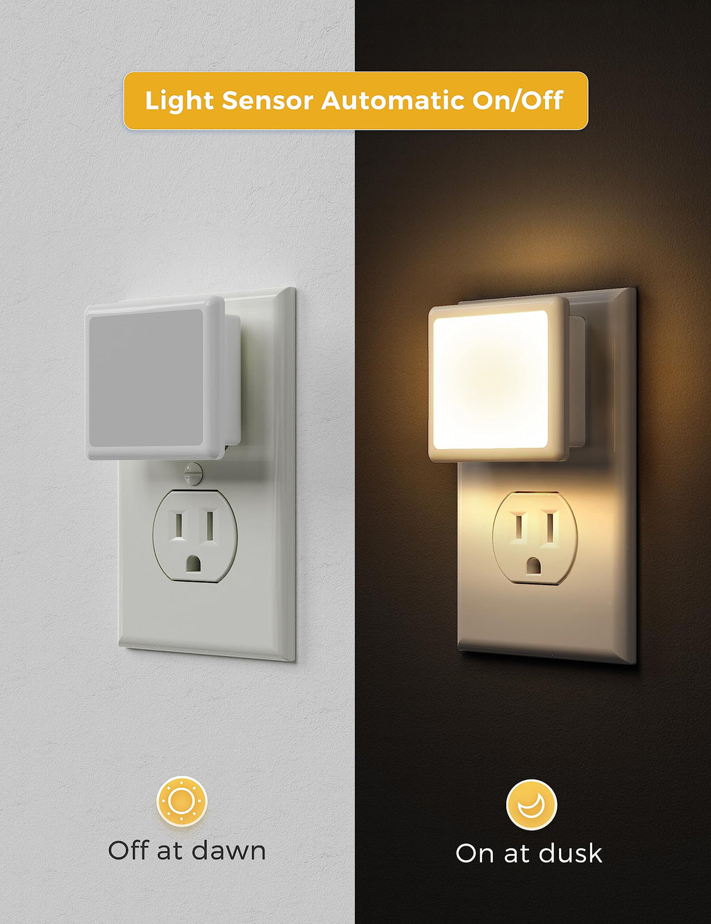 Led Night Lights Plug Into Wall 2-Pack, 0.3W Plug In Night Light, Dusk To Dawn,