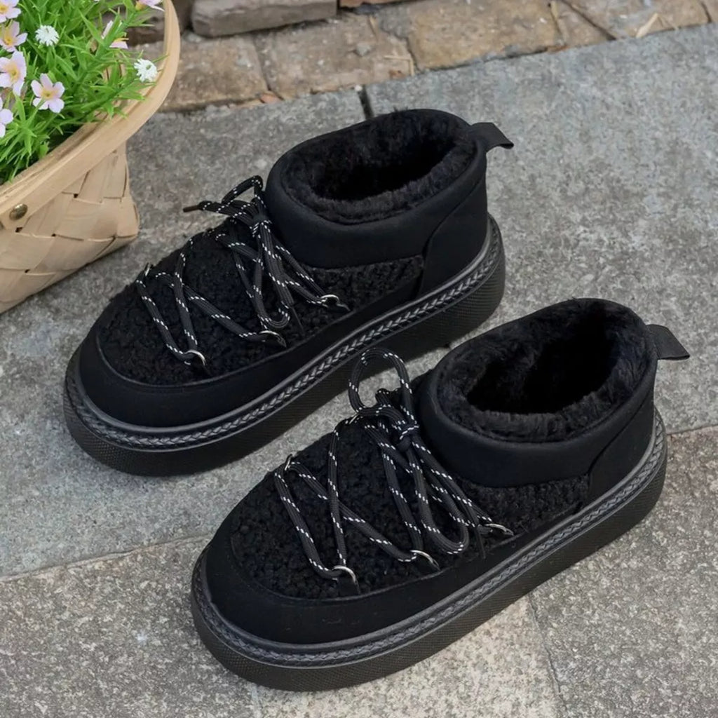 Cozy Plush Lined Lace-Up Platform Winter Boots