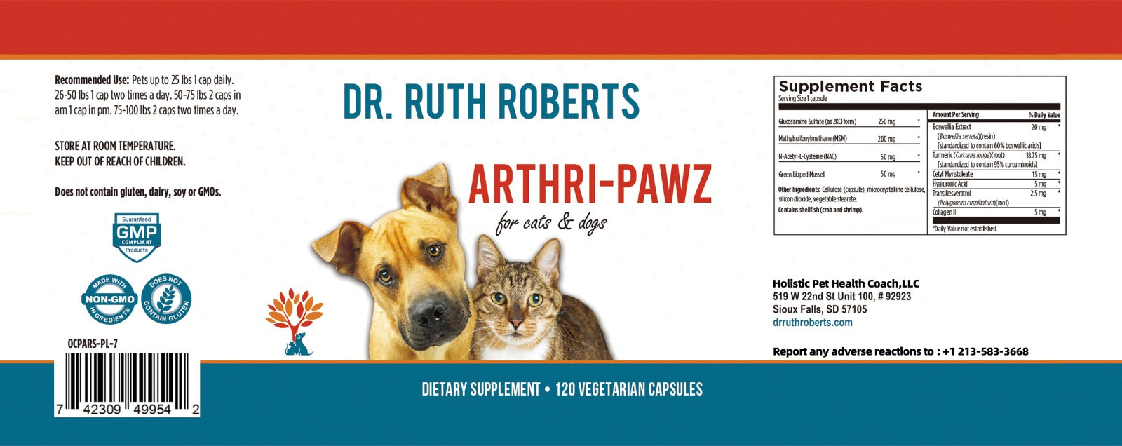 Arthri-Pawz — Glucosamine, MSM, Green-Lipped Mussel & UC-II Collagen for Dogs & Cats | Dr. Ruth Roberts