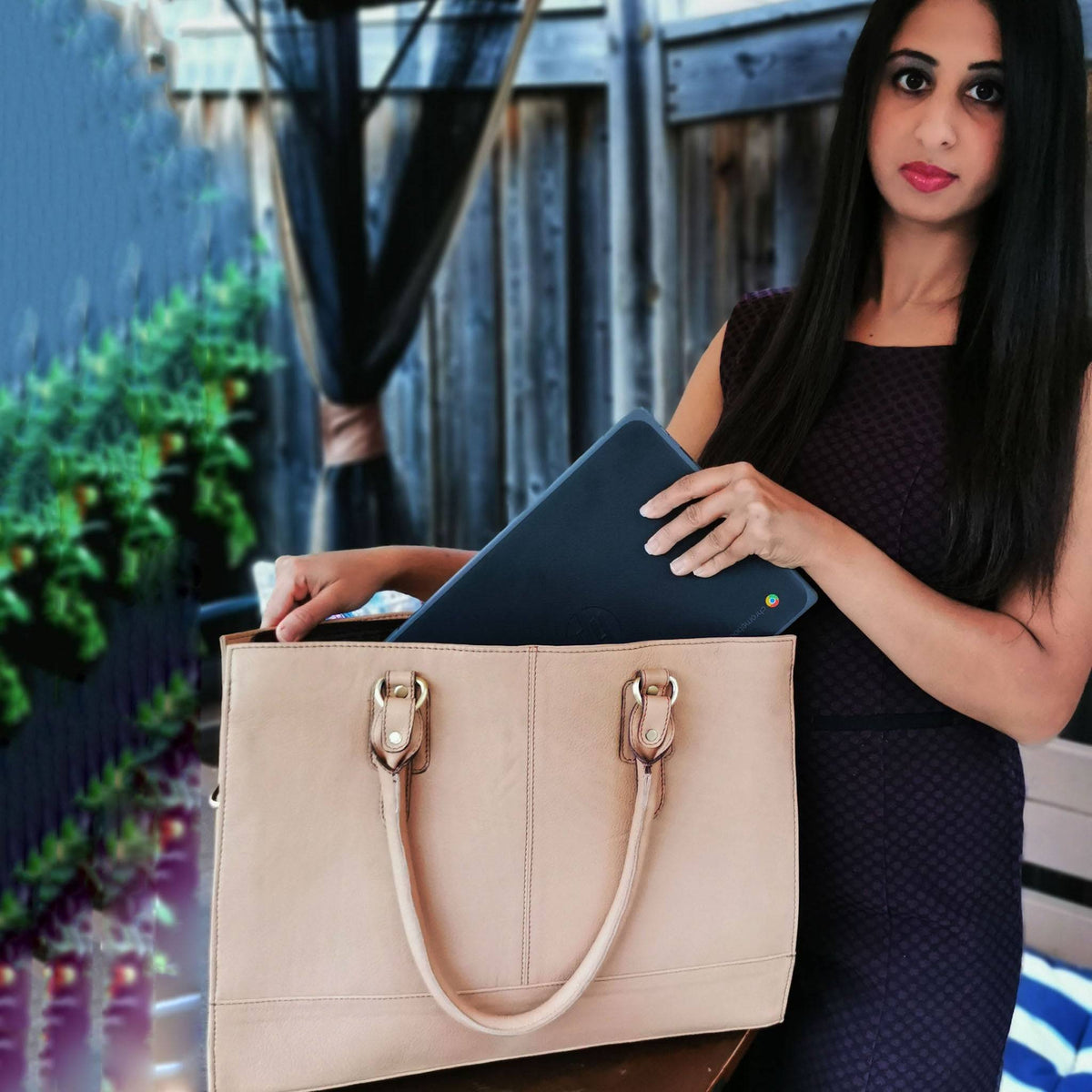 The Signature 17" Leather Laptop Bag, Beige