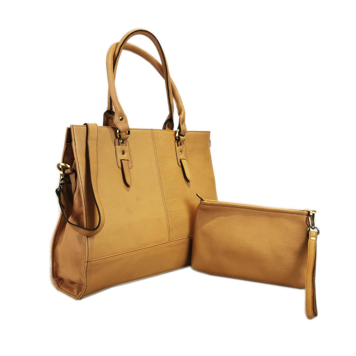The Signature 17" Leather Laptop Bag, Beige