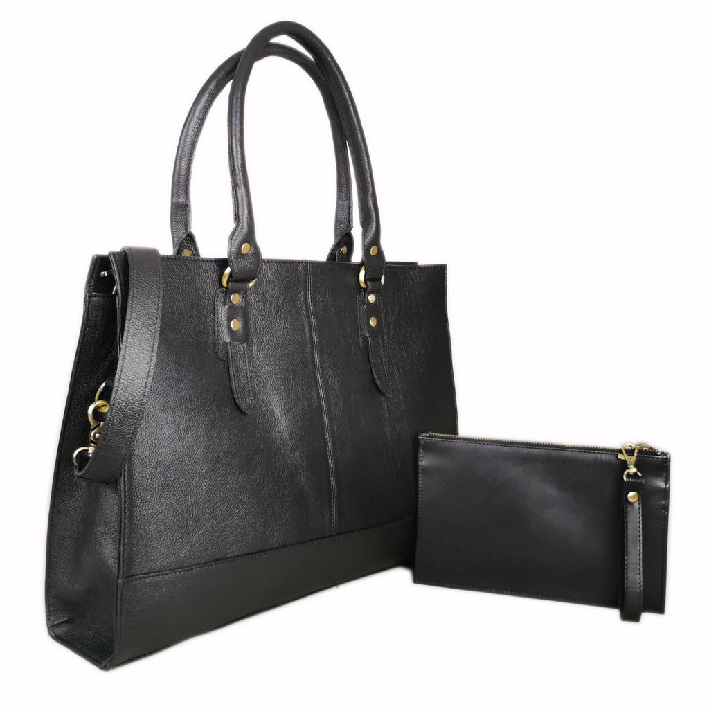 The Signature 17" Leather Laptop Bag, Black