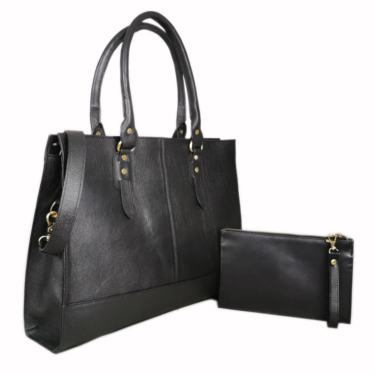 The Signature 17" Leather Laptop Bag, Black