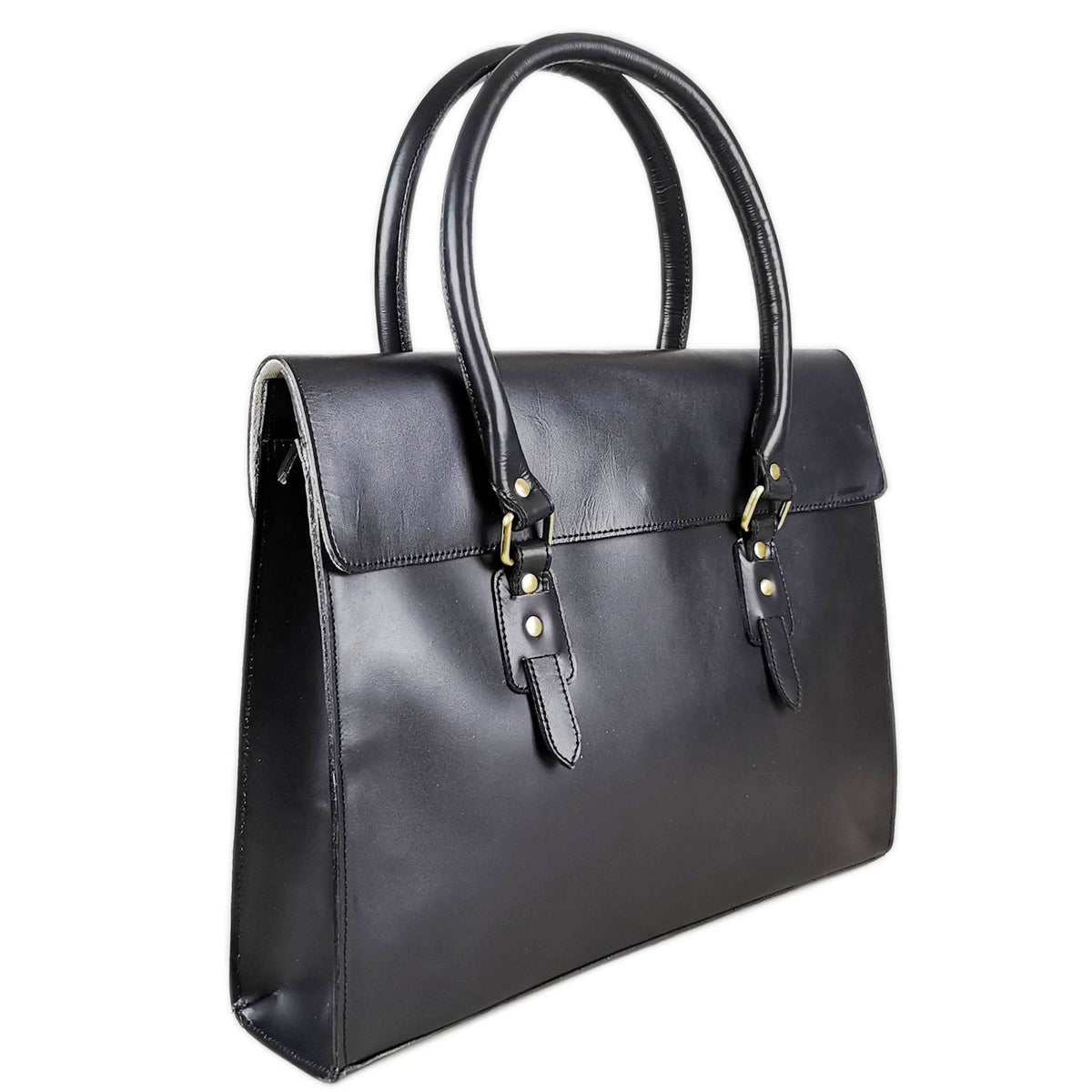 The Signature 17" Leather Laptop Bag, Black Flap