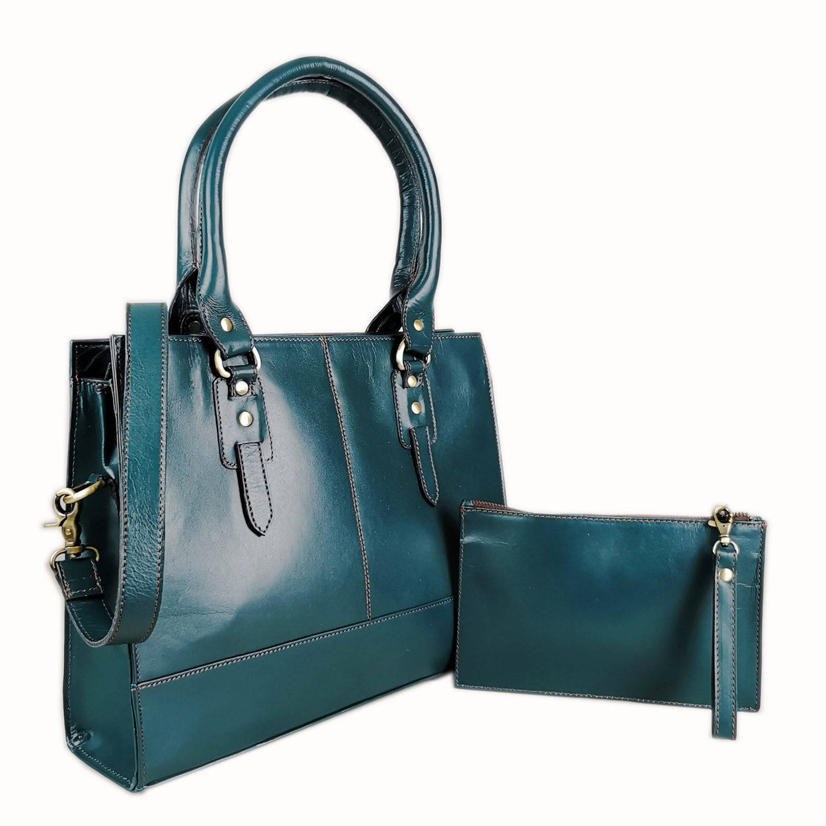 The Signature 15" Leather Laptop Bag, Bottle Green