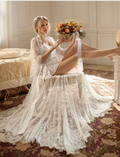 Chantilly Floral Lace Long Robe Set with Train