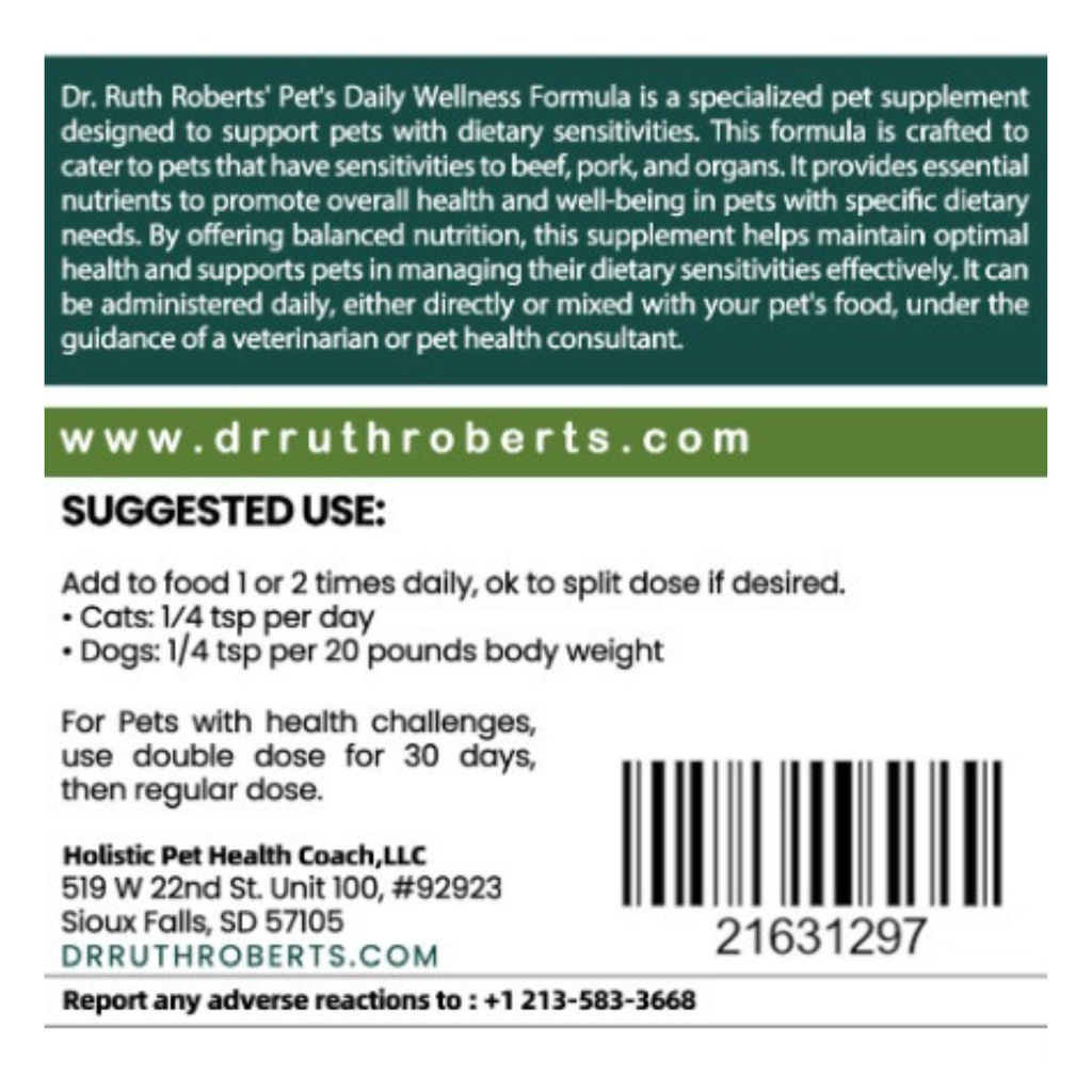 Pet’s Daily Wellness Formula — Glandular-Free Multivitamin for Dogs & Cats | Dr. Ruth Roberts
