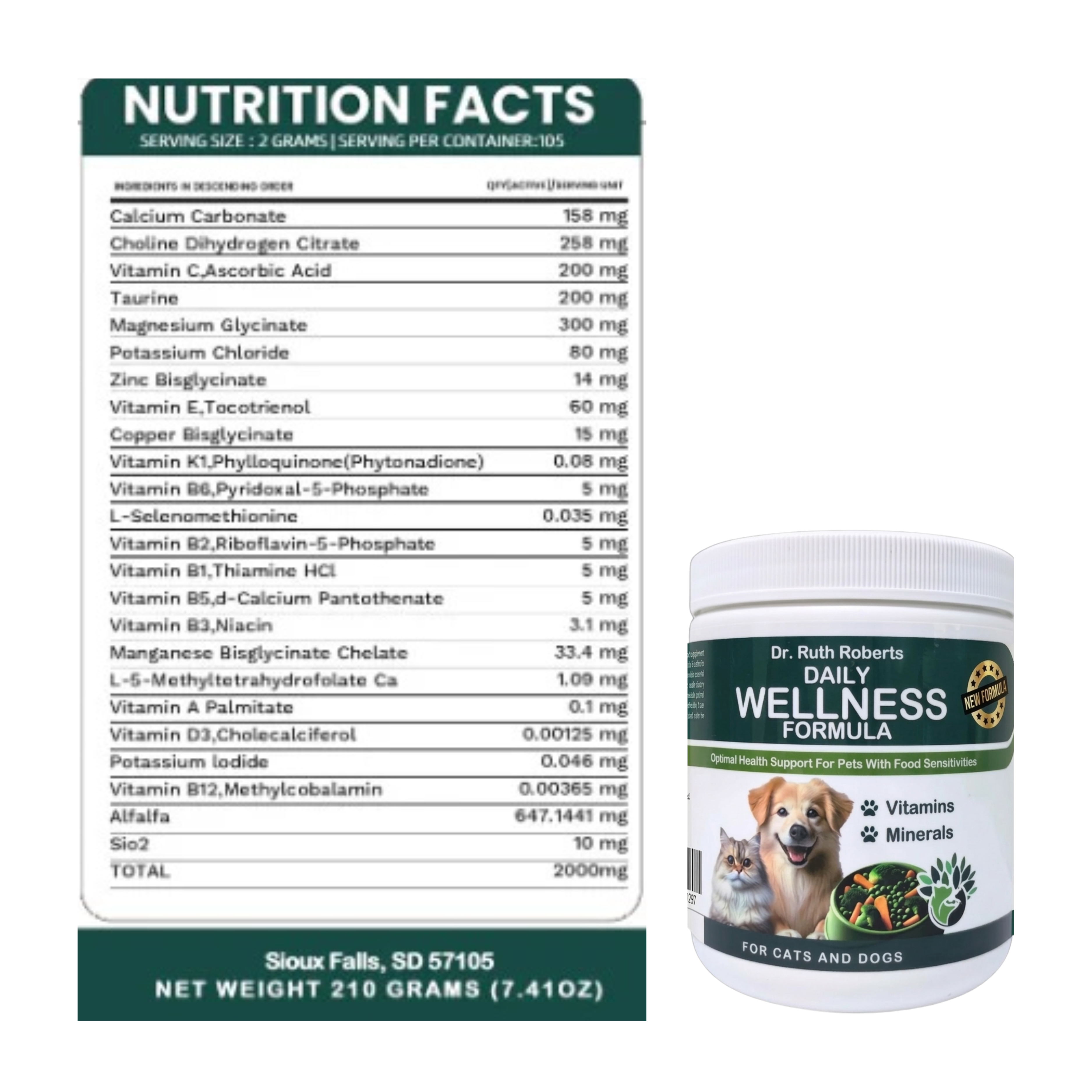 Pet’s Daily Wellness Formula — Glandular-Free Multivitamin for Dogs & Cats | Dr. Ruth Roberts