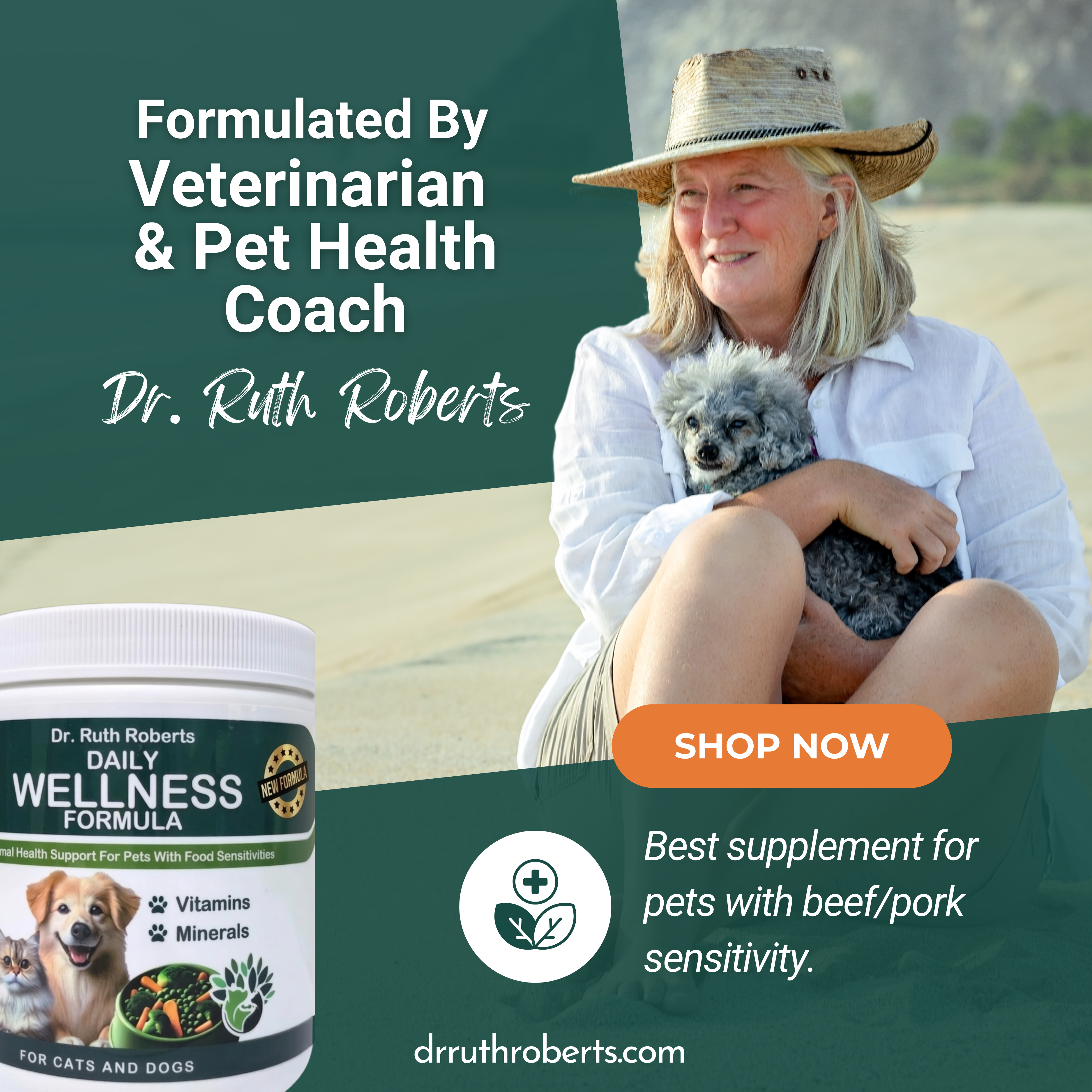 Pet’s Daily Wellness Formula — Glandular-Free Multivitamin for Dogs & Cats | Dr. Ruth Roberts