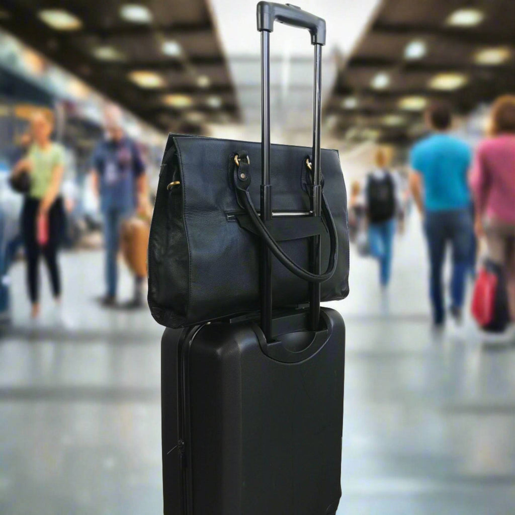 The Signature 17" Leather Laptop Bag, Black