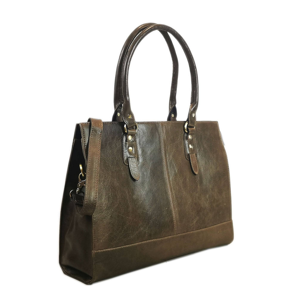 The Signature 17" Leather Laptop Bag, Oakwood