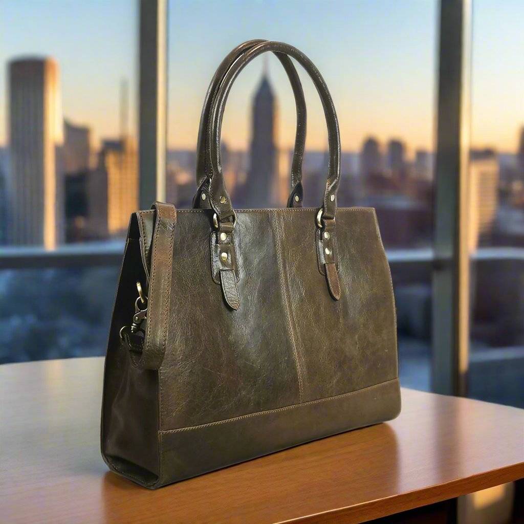The Signature 17" Leather Laptop Bag, Oakwood