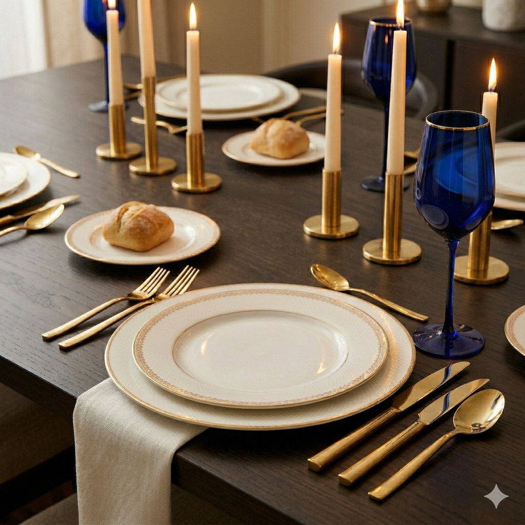 Navy Gloss Wine Glasses — Set of 4 | 14k Gold Rim | Little White Dish