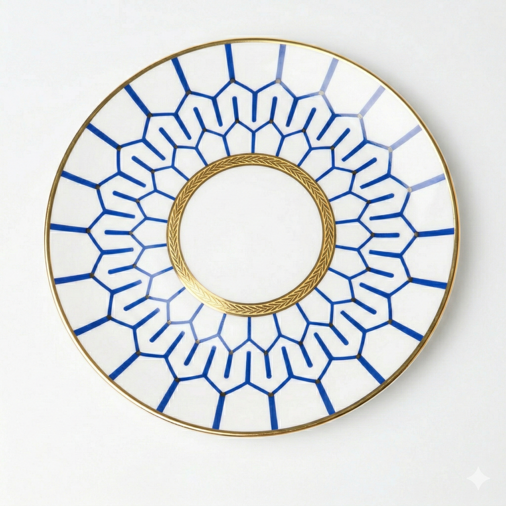 Blue Mosaic Accent Plate — Set of 4 | Geometric Porcelain | Little White Dish