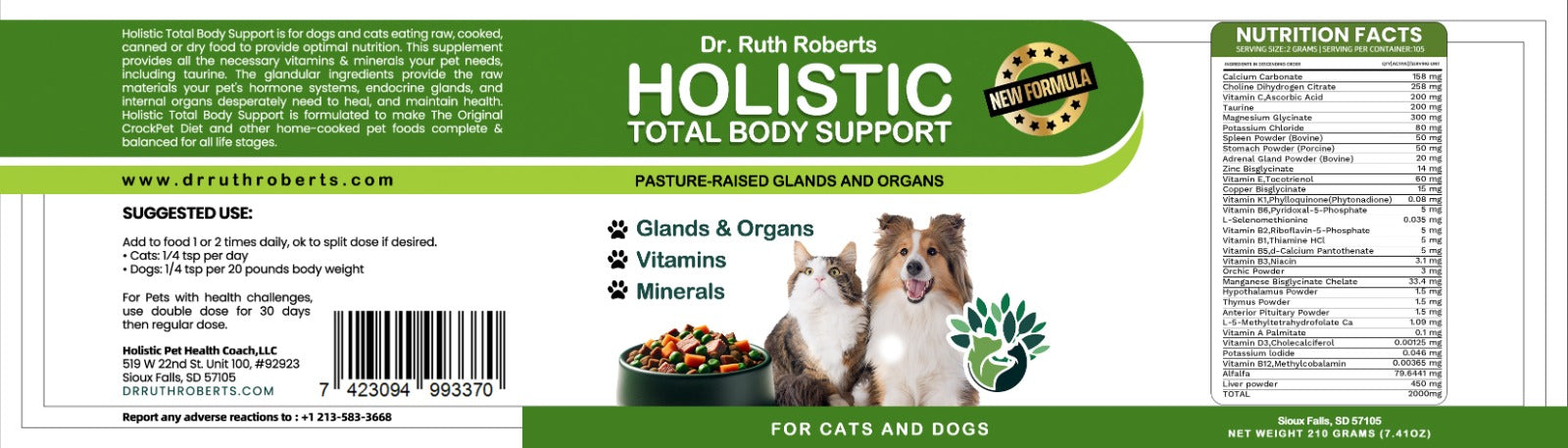 Holistic Total Body Support — Daily Multivitamin & Glandular Supplement for Dogs & Cats | Dr. Ruth Roberts