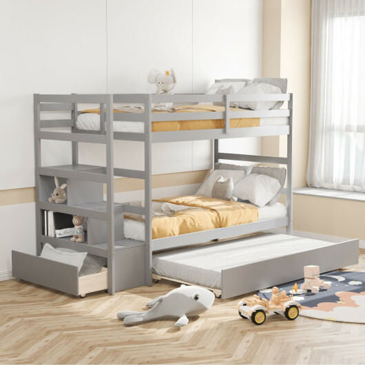 Twin Over Twin Bunk Bed with Storage Shelf and Drawer-Dark Brown