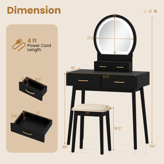 Small Vanity Makeup Dressing Table Set with Cushioned Stool and LED Li – Zendzy Small Vanity Makeup Dressing Table Set with Cushioned Stool and LED Li – Zendzy