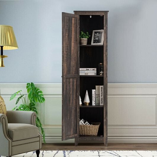 Linen Tower Bathroom Storage Cabinet Tall Slim Side Organizer with Shelf-White