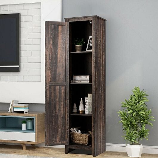 Linen Tower Bathroom Storage Cabinet Tall Slim Side Organizer with Shelf-White
