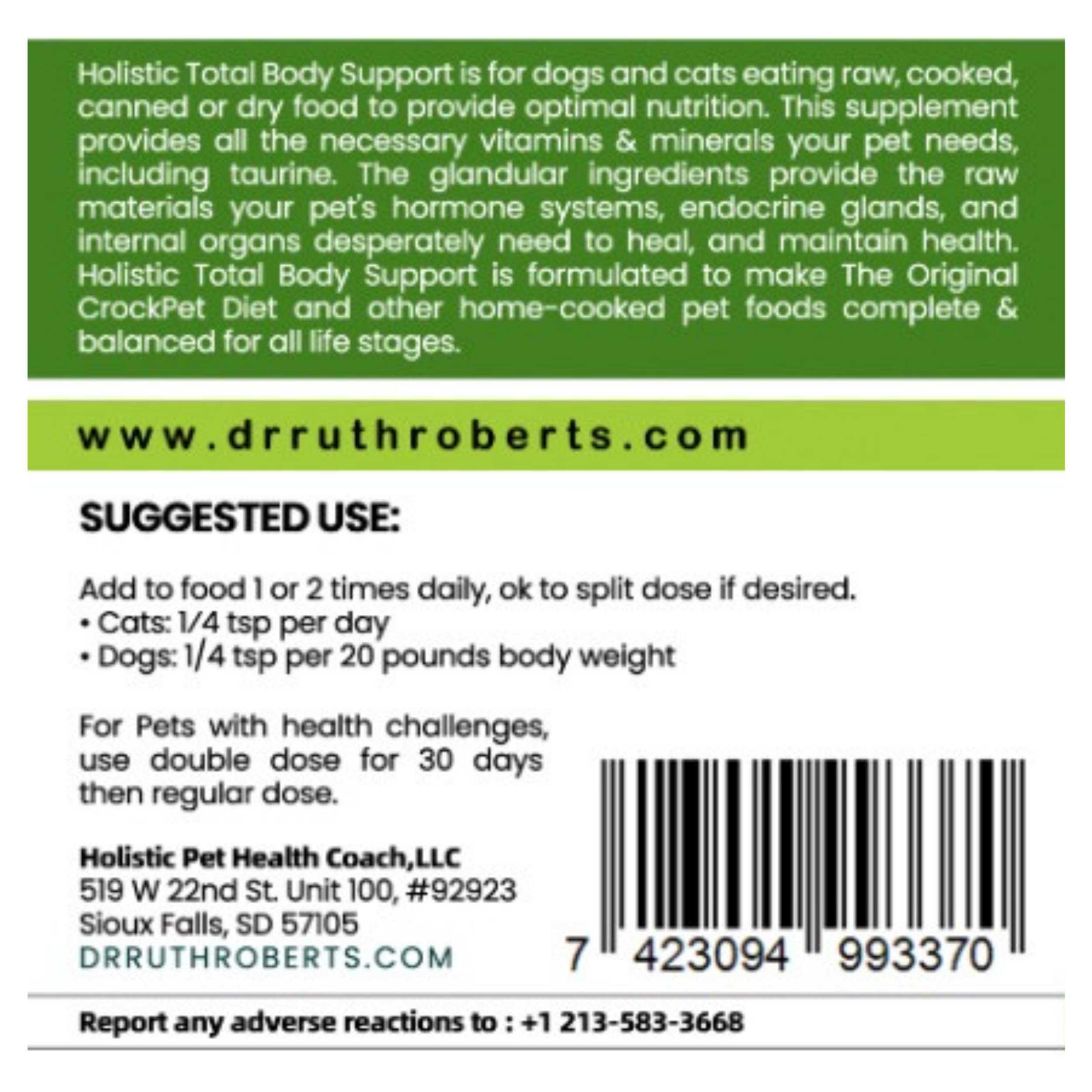 Holistic Total Body Support — Daily Multivitamin & Glandular Supplement for Dogs & Cats | Dr. Ruth Roberts