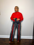 Black & Red Retro Front-Zip Baggy Denim Jeans