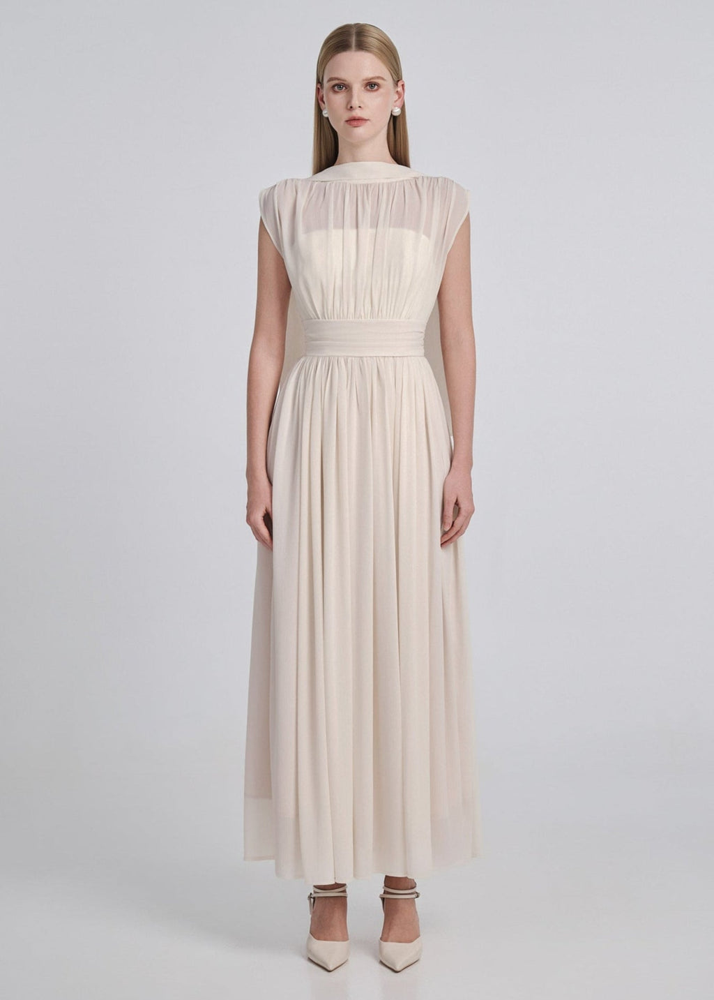 Silk Chiffon Gathered Maxi Dress