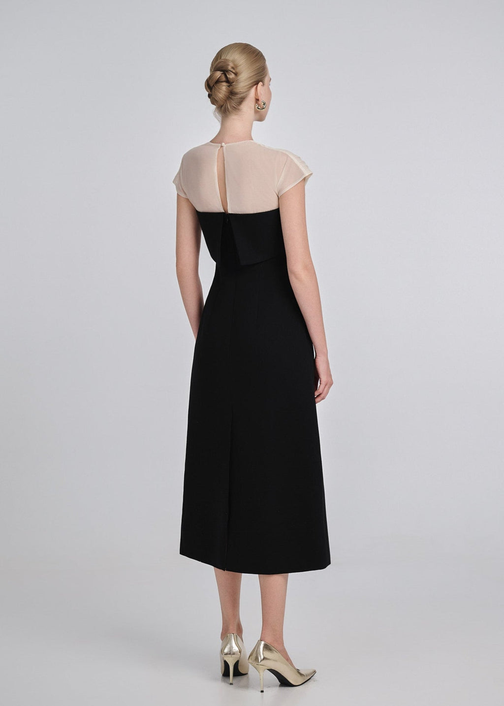 Pleated Organza Neckline Midi Dress