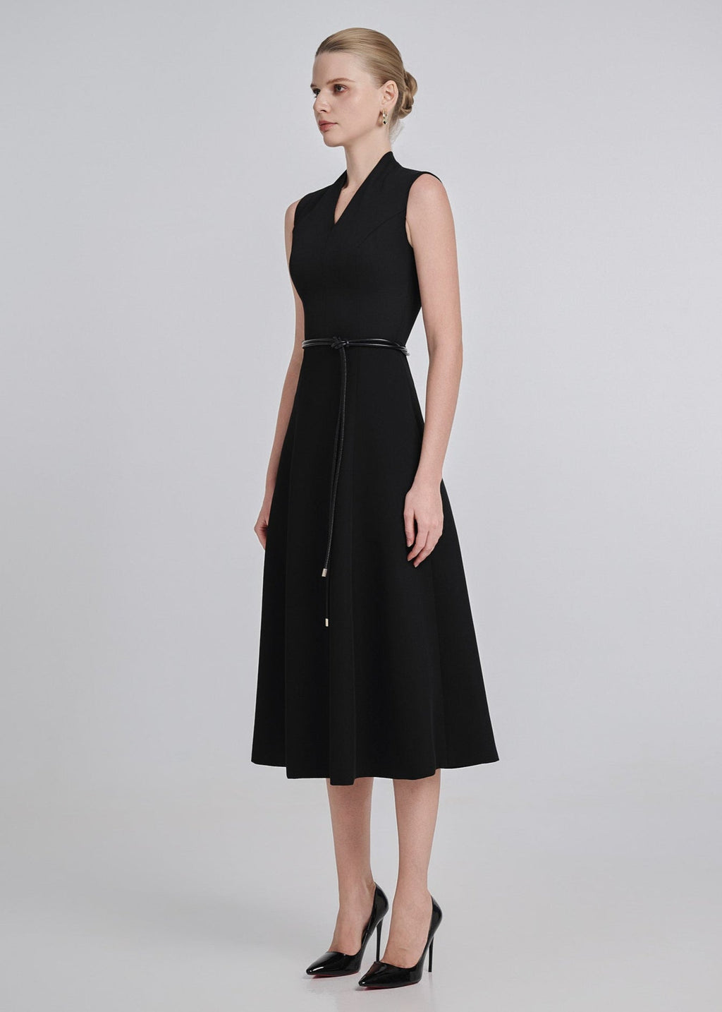 V-Neck Cotton Twill Midi Dress