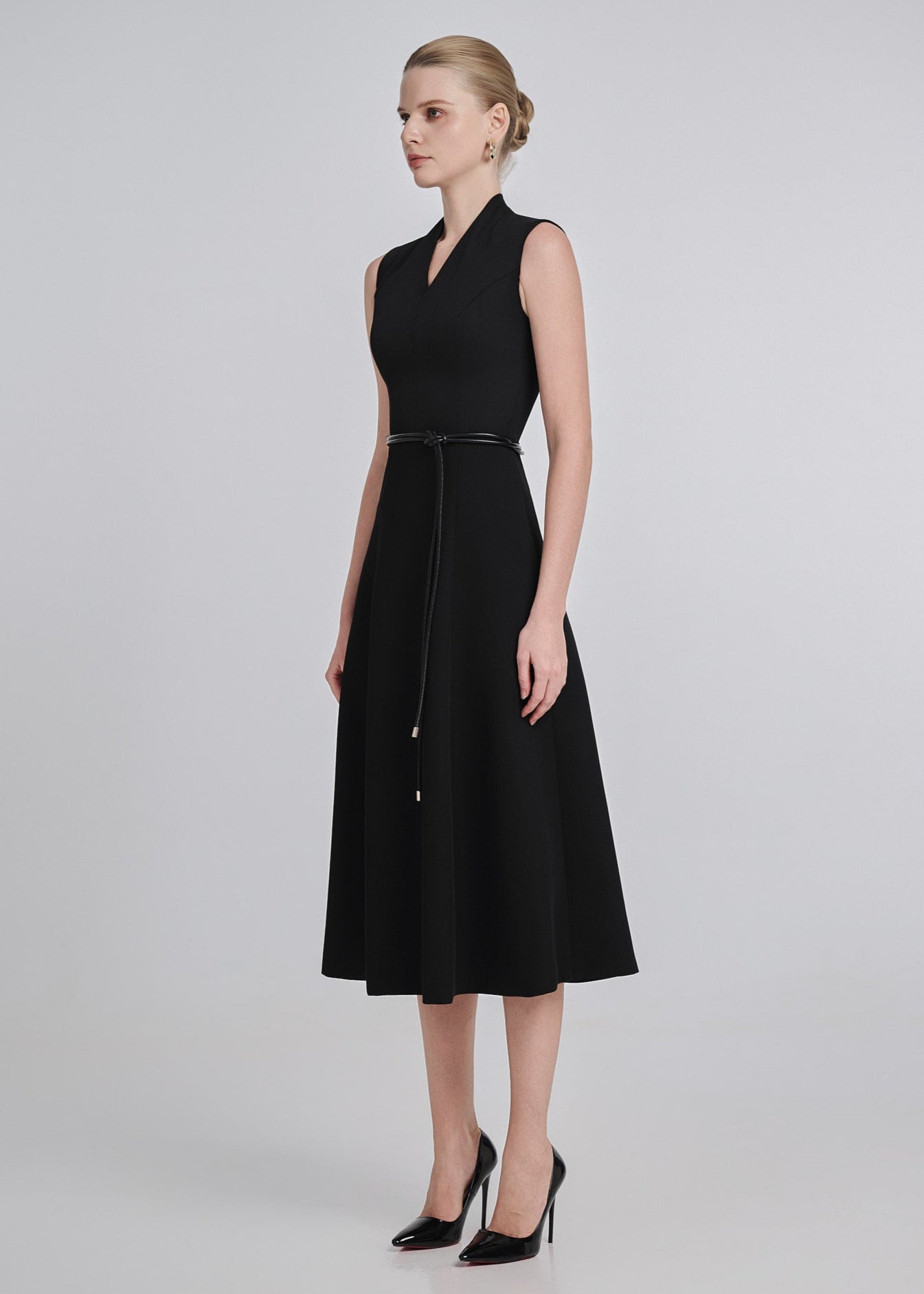 V-Neck Cotton Twill Midi Dress