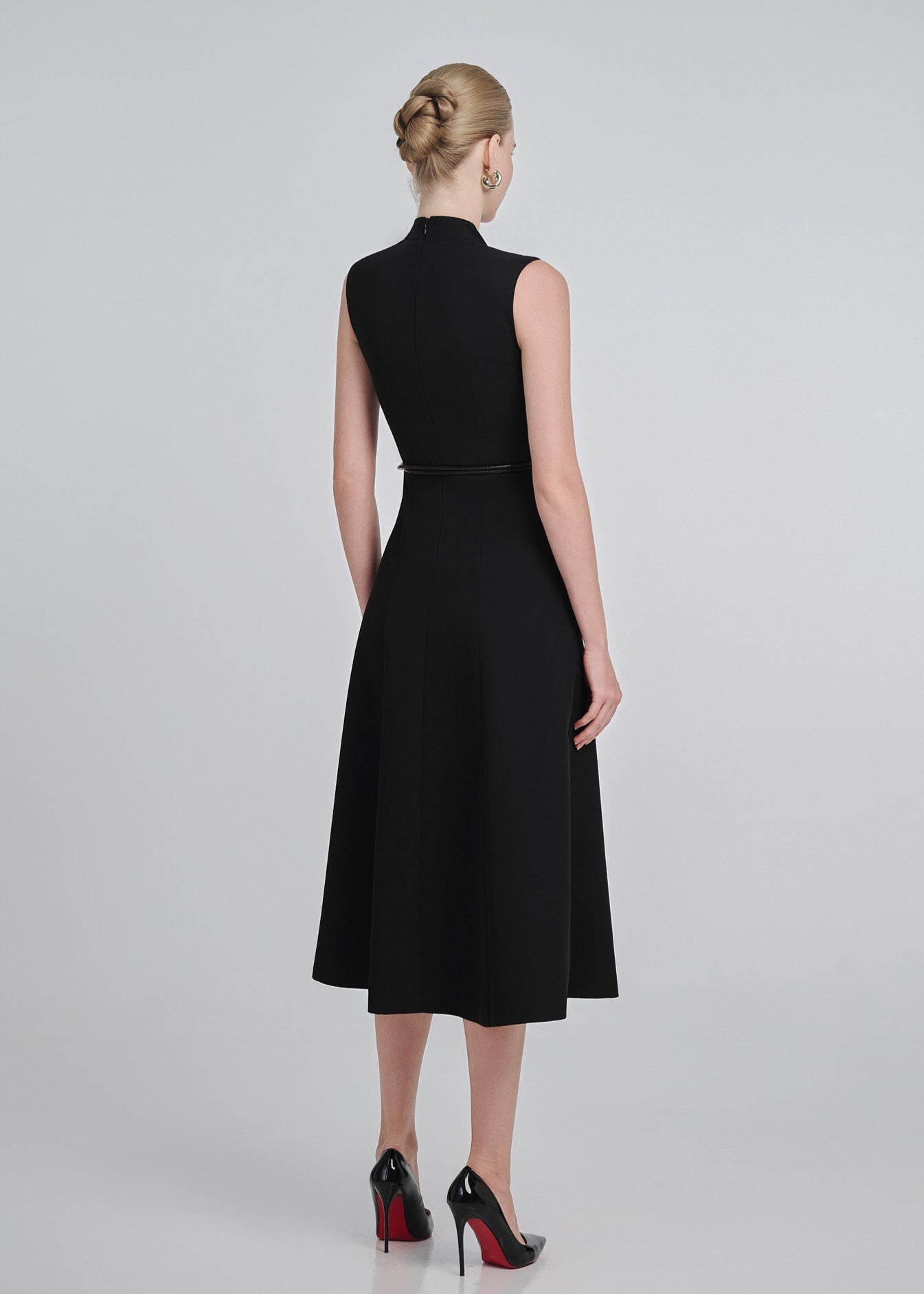 V-Neck Cotton Twill Midi Dress