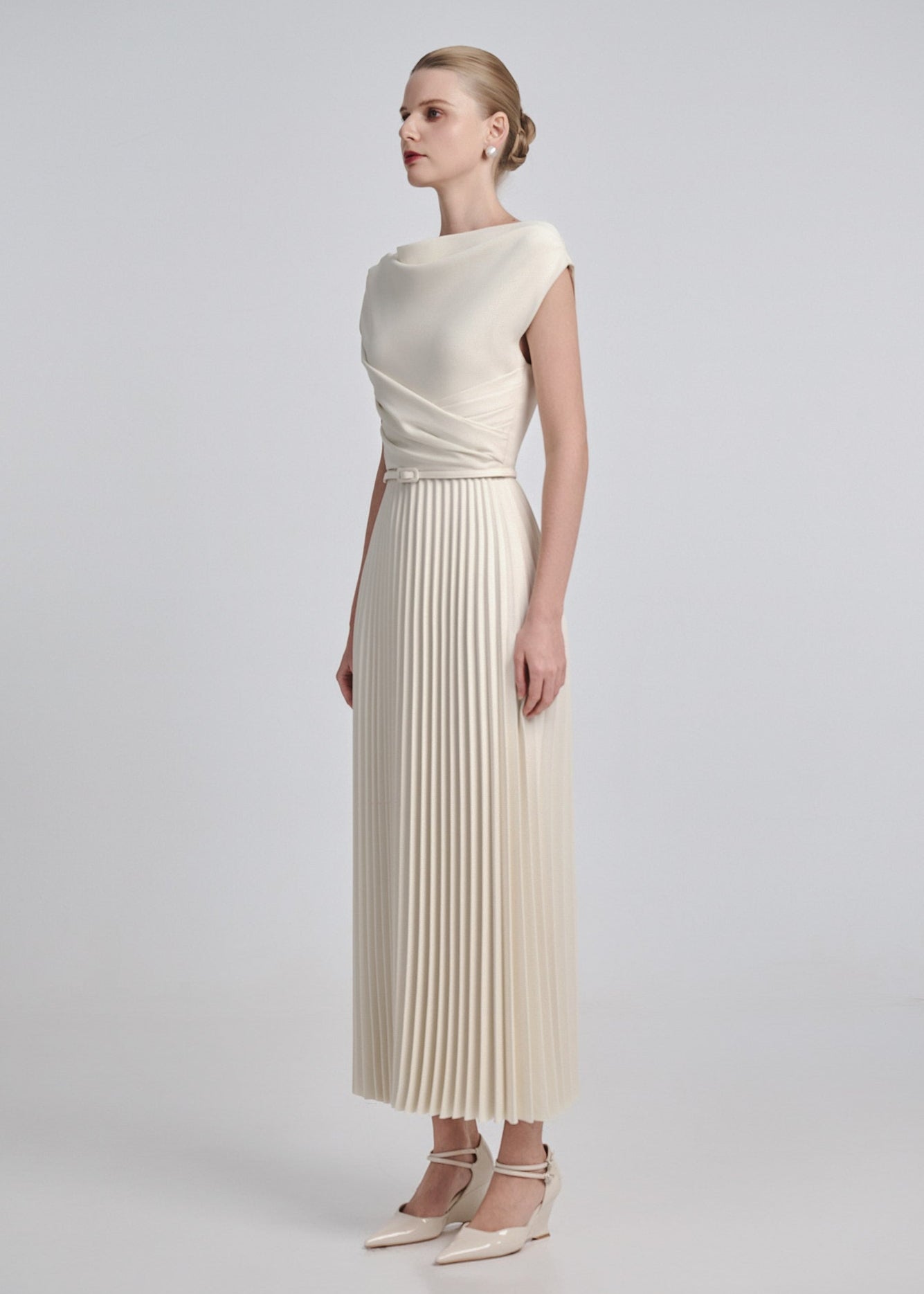 Cowl Neck Pleated Maxi Dress
